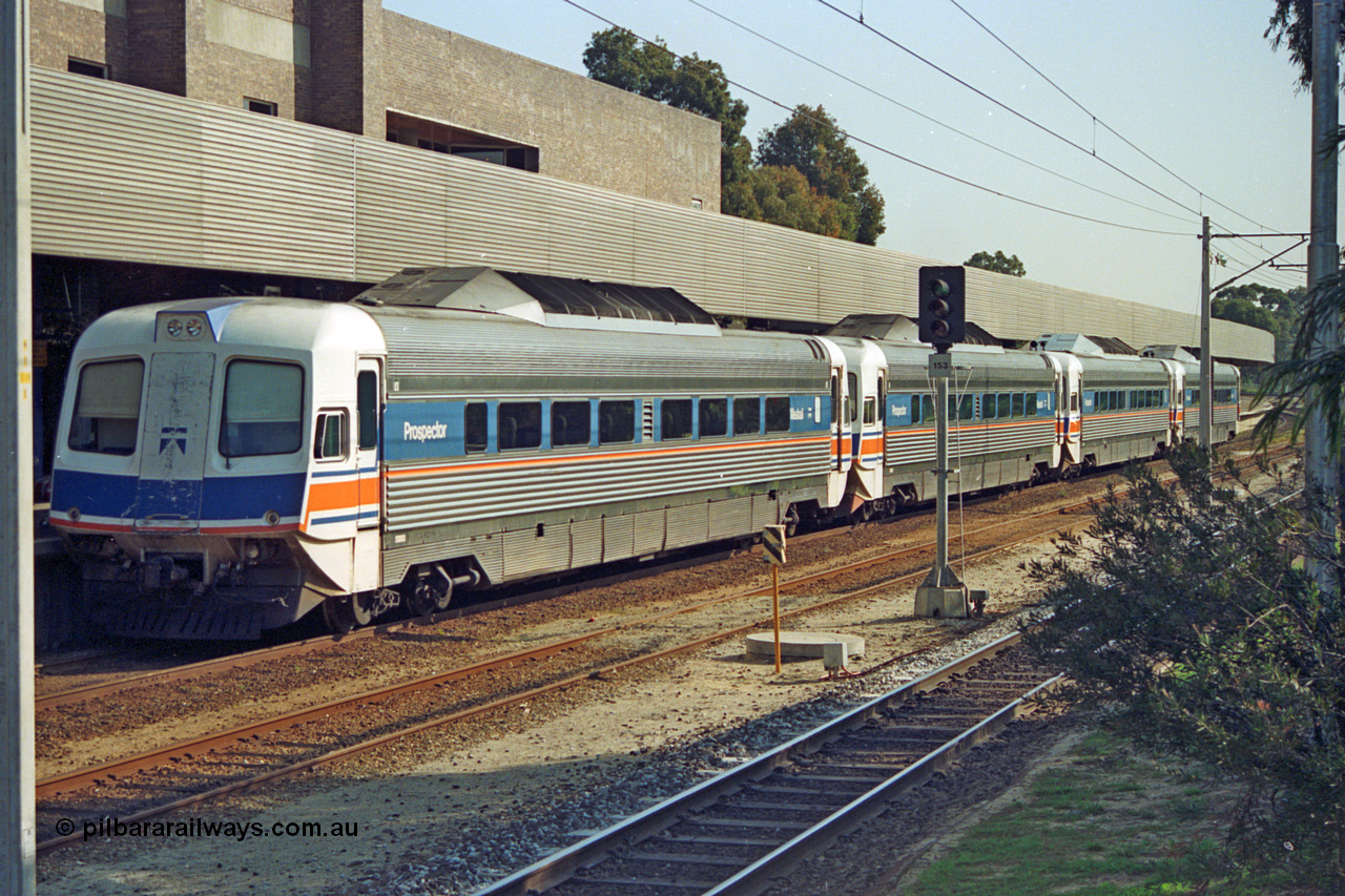 208-1-17
East Perth Passenger Terminal, a four car Prospector set awaits departure time to Kalgoorlie, a WCA class is closest to the camera.
Keywords: WCA-class;Comeng-NSW;