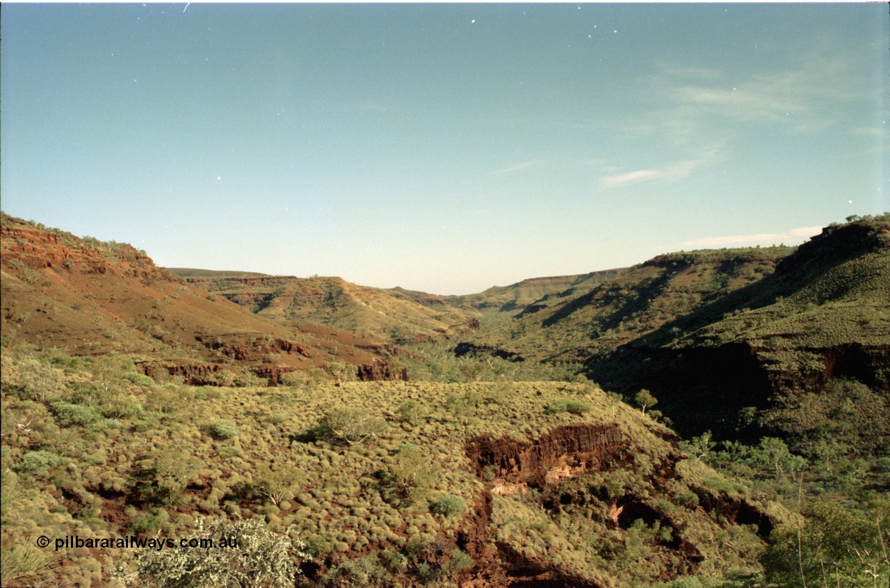 195-14
Wittenoom, Bee Gorge, view from top of cat walk looking south towards Karijini National Park.
