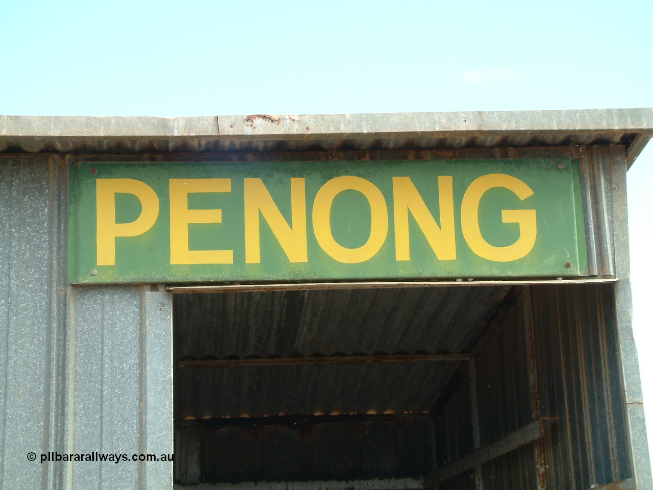 030414 154434
Penong station name board on shelter shed. , last train in March 1997.
