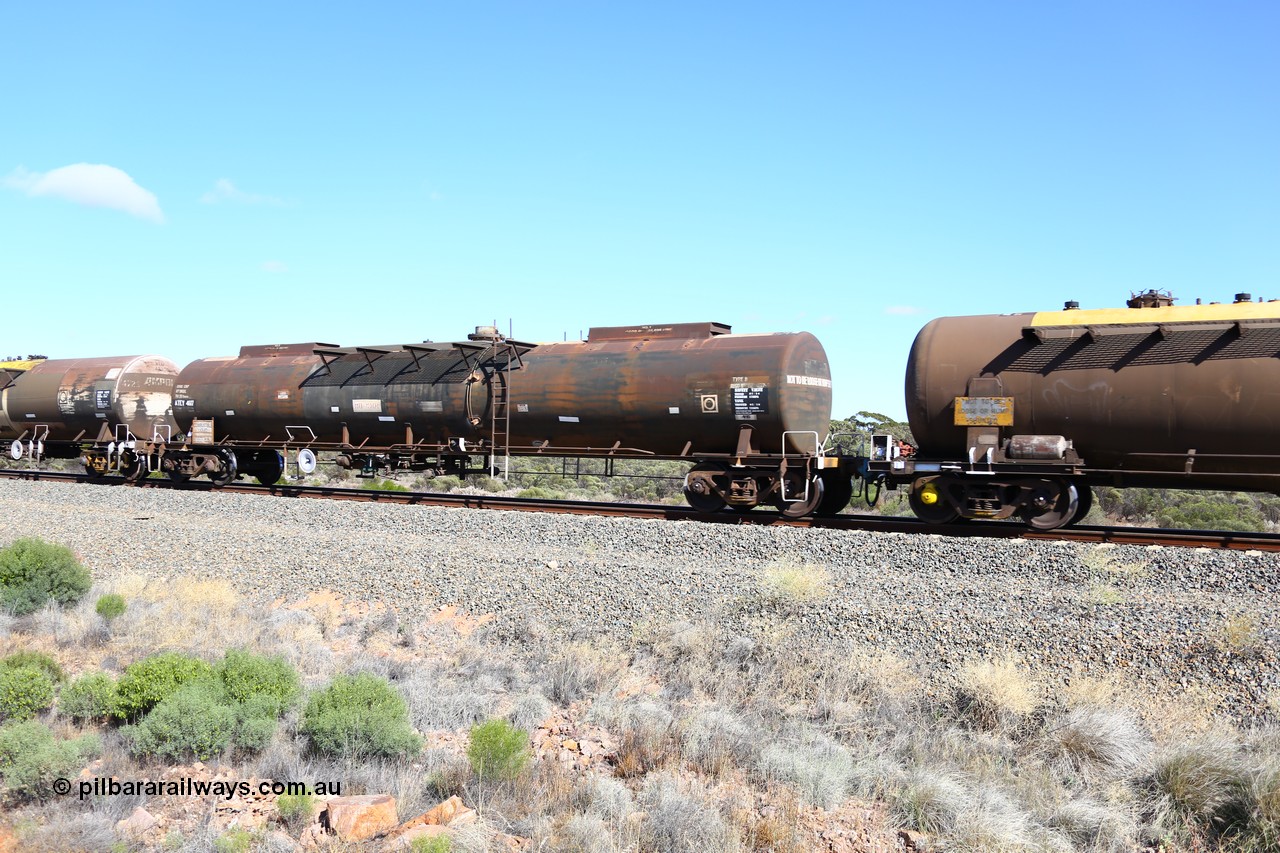 161111 2474
Binduli, Kalgoorlie Freighter train 5025, fuel tank waggon ATEY 4617 with 67,863 litre capacity , former AMPOL NTAF type NSW waggon. Originally coded WTEY when moved to WA.
Keywords: ATEY-type;ATEY4617;NTAF-type;WTEY-type;