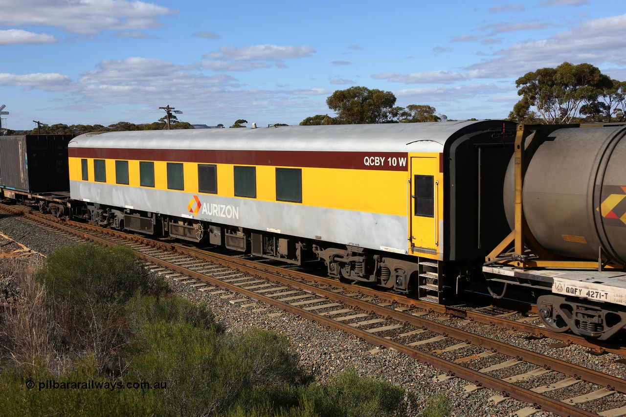 160525 4862
West Kalgoorlie, Aurizon intermodal train 2MP1, crew accommodation coach QCBY 10, started life as Victorian Railways Newport Workshops 1952 build as AS class no. 15, first class air conditioned corridor car, then AS 210, BS 210 and BS 10. Sold to West Coast Railway, then RTS / Gemco and finally to Aurizon.
Keywords: QCBY-class;QCBY10;Victorian-Railways-Newport-WS;AS15;AS210;BS210;BS10;AS-class;BS-class;