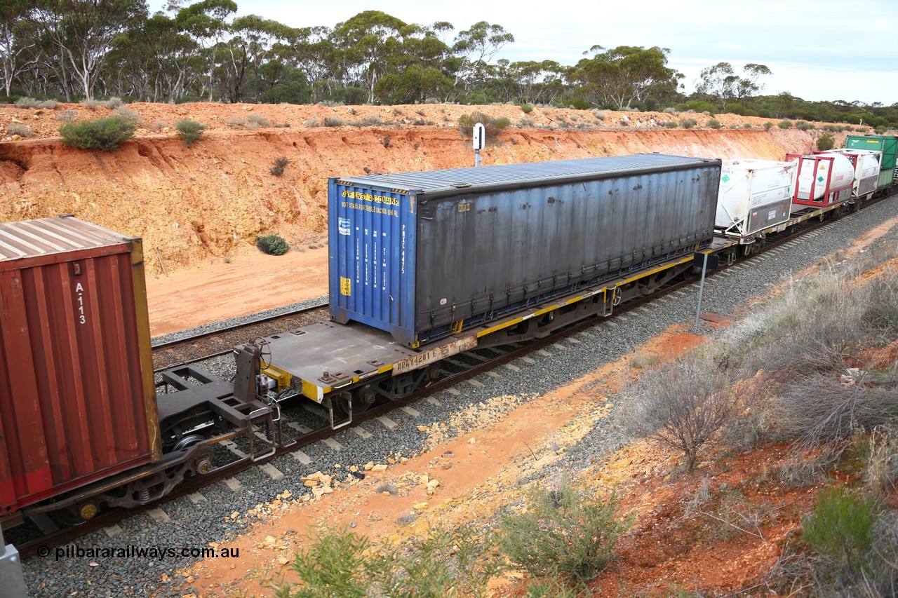 160526 5239
West Kalgoorlie, 4PM6 intermodal train, RRKY 4201 container waggon, one of fifty built by Carmor Engineering SA in 1976 as RMX class, to AQMY then AQSY, RQKY, with a Pacific National 48' curtainsider PNXC 4475.
Keywords: RRKY-type;RRKY4201;Carmor-Engineering-SA;RMX-type;