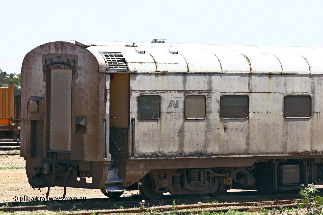 051103 6706
Spencer Junction yard, ECA 162 built by Comeng NSW in 1964 for Commonwealth Railways as a BRE type second class, air conditioned, twin berth staggered corridor steel sleeping car BRE 162. Converted to ECA type crew car in 1991. Seen here under GWA ownership on loan to Pacific National and in use on East-West freighters. Finally it was scrapped at Dry Creek in December 2014.
Keywords: ECA-type;ECA162;Comeng-NSW;BRE-type;BRE162;