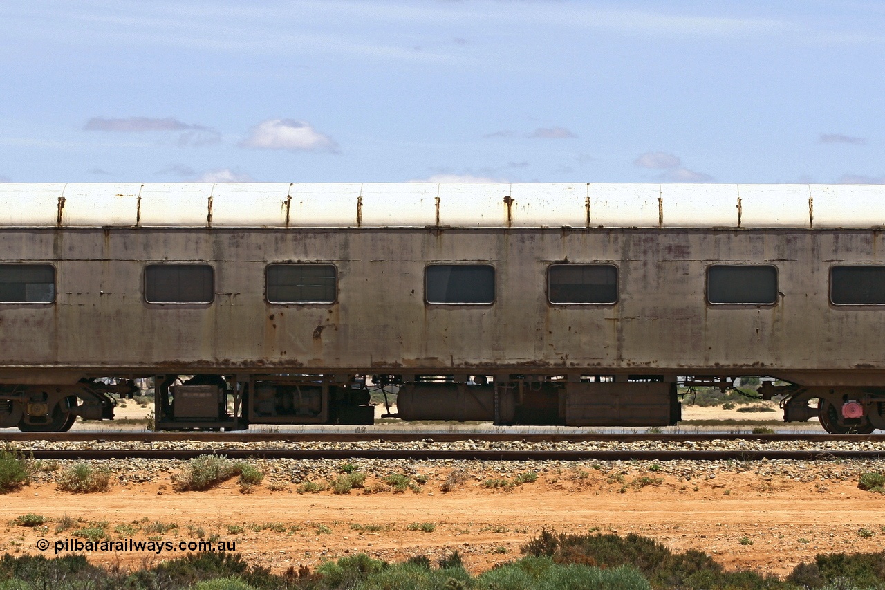 051103 6728
Spencer Junction yard, ECA 162 built by Comeng NSW in 1964 for Commonwealth Railways as a BRE type second class, air conditioned, twin berth staggered corridor steel sleeping car BRE 162. Converted to ECA type crew car in 1991. Seen here under GWA ownership on loan to Pacific National and in use on East-West freighters. Finally it was scrapped at Dry Creek in December 2014.
Keywords: ECA-type;ECA162;Comeng-NSW;BRE-type;BRE162;