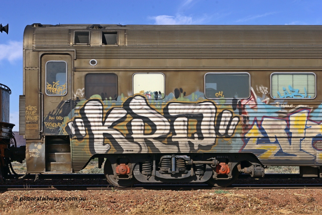 060107 1726
Tent Hill, Pacific National RZAY type crew accommodation coach RZAY 944 on train 5PM5, originally built by Comeng NSW in 1969 as a stainless steel air conditioned first class roomette sleeping car, renumbered to 944 for Indian Pacific service, sold to National Rail Corporation in 1997 and converted to a crew coach.
Keywords: RZAY-type;RZAY944;Comeng-NSW;ARJ-type;ARJ244;ARJ944;