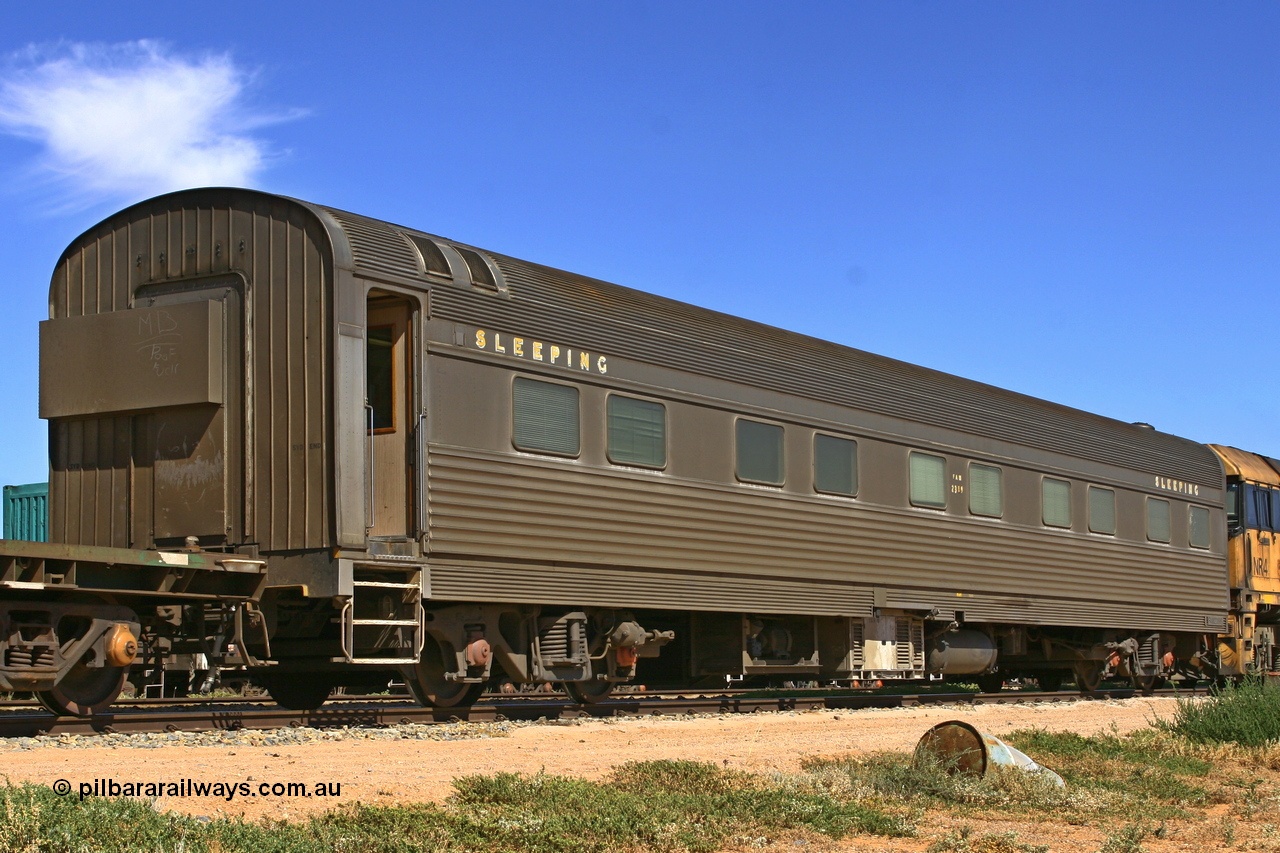 060107 1782
Spencer Junction yard, Pacific National FAM type crew accommodation coach FAM 2389 on train 6MP4, built for the NSWGR by Comeng NSW in 1976 as part of a batch of ten FAM type twinette sleeper cars, FAM 2389 was also the Lithgow breakdown train accommodation car for a time, converted to a crew car by Bluebird Rail at Islington in September 2005.
Keywords: FAM-type;FAM2389;Comeng-NSW;