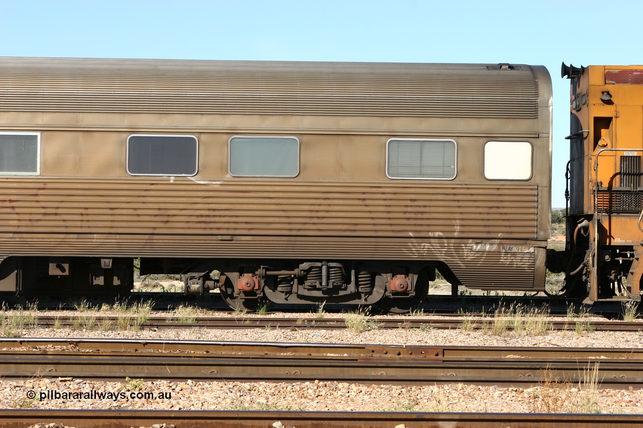 060108 2016
Spencer Junction yard, Pacific National RZAY type crew accommodation coach RZAY 944, originally built by Comeng NSW in 1969 as a stainless steel air conditioned first class roomette sleeping car, renumbered to 944 for Indian Pacific service, sold to National Rail Corporation in 1997 and converted to a crew coach.
Keywords: RZAY-type;RZAY944;Comeng-NSW;ARJ-type;ARJ244;ARJ944;