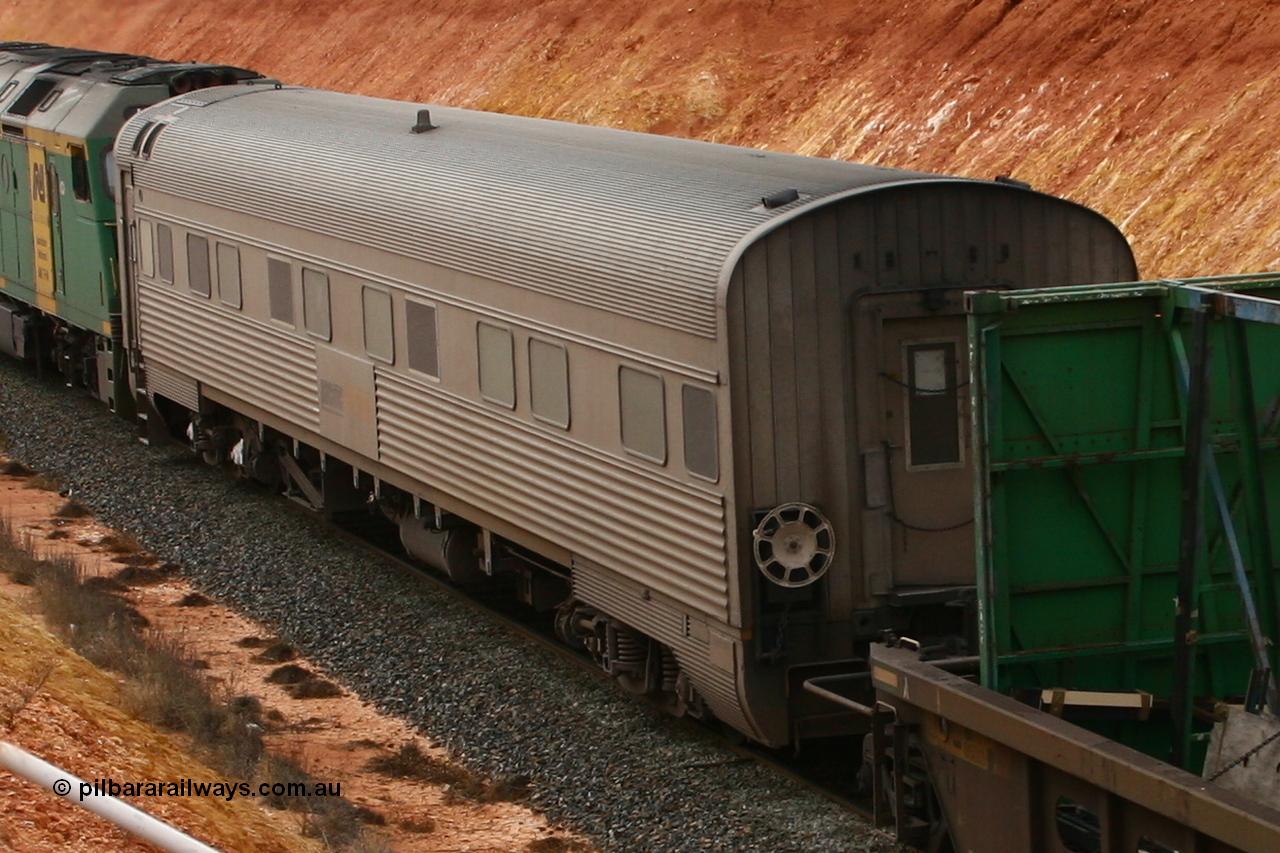 060601 5094
Parkeston, Pacific National RZAY type crew accommodation car RZAY 283 on train 4PM6 was built by Comeng NSW as an ARJ type stainless steel air conditioned first class roomette sleeping car ARJ 283 in 1972, sold to National Rail and converted to a crew car in 1997. Destroyed at the Golden Ridge derailment in January 2009.
Keywords: RZAY-type;RZAY283;Comeng-NSW;ARJ-type;ARJ283;