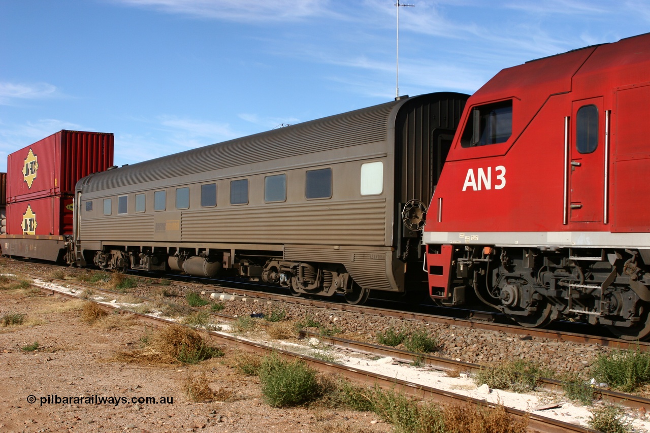 070531 9615
Parkeston, Pacific National RZBY type crew accommodation car RZBY 208 on train 3MP4, built by Comeng NSW as ER type stainless steel air conditioned crew dormitory car ER 208 in 1969, sold to National Rail and converted to crew car in 1997.
Keywords: RZBY-type;RZBY208;Comeng-NSW;ER-type;