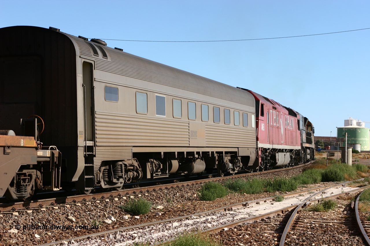 070531 9618
Parkeston, Pacific National RZBY type crew accommodation car RZBY 208 on train 3MP4, built by Comeng NSW as ER type stainless steel air conditioned crew dormitory car ER 208 in 1969, sold to National Rail and converted to crew car in 1997.
Keywords: RZBY-type;RZBY208;Comeng-NSW;ER-type;