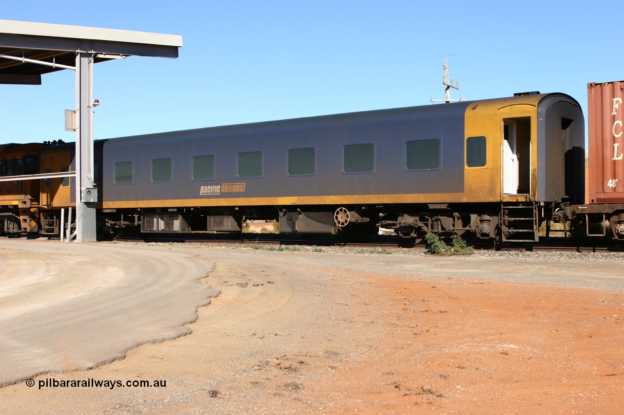 070531 9661
Parkeston, Pacific National BRS type crew accommodation coach BRS 223 on train 4PW4, originally built by Victorian Railways Newport Workshops in March 1949 as an AS type first class sitting car for the Spirit of Progress AS 12, in July 1952 converted to ABS type first and second class Spirit of Progress car ABS 1, in October 1972 reverted to AS 1, in June 1983 converted to a combined sitting accommodation and a mini refreshment service as BRS type BRS 3, then in September 1985 renumbered to BRS 223. Sold to West Coast Railway mid 1990s, converted to crew car after 2005.
Keywords: BRS-type;BRS223;Victorian-Railways-Newport-WS;AS-type;AS12;ABS-type;ABS1;BRS-type;BRS3;