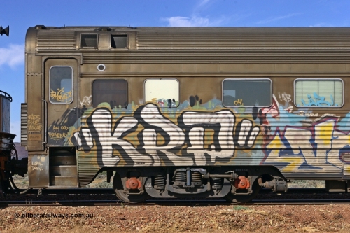 060107 1726
Tent Hill, Pacific National RZAY type crew accommodation coach RZAY 944 on train 5PM5, originally built by Comeng NSW in 1969 as a stainless steel air conditioned first class roomette sleeping car, renumbered to 944 for Indian Pacific service, sold to National Rail Corporation in 1997 and converted to a crew coach.
Keywords: RZAY-type;RZAY944;Comeng-NSW;ARJ-type;ARJ244;ARJ944;