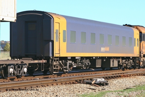 060602 5155
Midland, Pacific National BRS type crew accommodation coach BRS 223, originally built by Victorian Railways Newport Workshops in March 1949 as an AS type first class sitting car for the Spirit of Progress AS 12, in July 1952 converted to ABS type first and second class Spirit of Progress car ABS 1, in October 1972 reverted to AS 1, in June 1983 converted to a combined sitting accommodation and a mini refreshment service as BRS type BRS 3, then in September 1985 renumbered to BRS 223. Sold to West Coast Railway mid 1990s, converted to crew car after 2005.
Keywords: BRS-type;BRS223;Victorian-Railways-Newport-WS;AS-type;AS12;ABS-type;ABS1;BRS-type;BRS3;