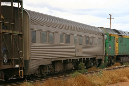 070526 9097
Parkeston, Pacific National RZAY type crew accommodation coach RZAY 944 on train 6PM6 originally built by Comeng NSW in 1969 as a stainless steel air conditioned first class roomette sleeping car, renumbered to 944 for Indian Pacific service, sold to National Rail Corporation in 1997 and converted to a crew coach.
Keywords: RZAY-type;RZAY944;Comeng-NSW;ARJ-type;ARJ244;ARJ944;