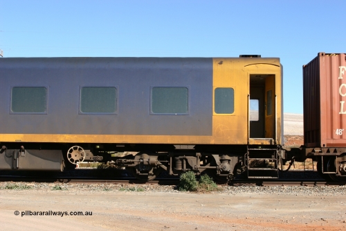 070531 9662
Parkeston, Pacific National BRS type crew accommodation coach BRS 223 on train 4PW4, originally built by Victorian Railways Newport Workshops in March 1949 as an AS type first class sitting car for the Spirit of Progress AS 12, in July 1952 converted to ABS type first and second class Spirit of Progress car ABS 1, in October 1972 reverted to AS 1, in June 1983 converted to a combined sitting accommodation and a mini refreshment service as BRS type BRS 3, then in September 1985 renumbered to BRS 223. Sold to West Coast Railway mid 1990s, converted to crew car after 2005.
Keywords: BRS-type;BRS223;Victorian-Railways-Newport-WS;AS-type;AS12;ABS-type;ABS1;BRS-type;BRS3;