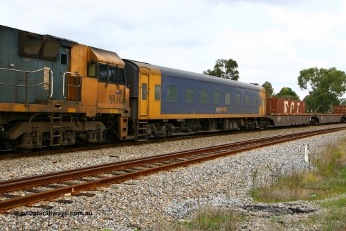 070613 0033
Woodbridge, Pacific National BRS type crew accommodation coach BRS 225, originally built by Victorian Railways Newport Workshops in November 1937 as a rivetted second class sitting car for the Spirit of Progress, in August 1939 coded to BS type BS 4, in July 1977 converted to a mini buffet and coded MRS 1 and then in October 1983 recoded to BRS 225. Painted in V/Line livery in 1992. Ended up with West Coast Railway in the late 1990s, painted in WCR livery Sept 2001, prior to Pacific National ownership and conversion to a crew car.
Keywords: BRS-type;BRS225;Victorian-Railways-Newport-WS;BS-type;BS4;MRS-type;MRS1;