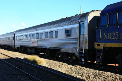 100602 8709
Parkeston, Pacific National RZBY type crew accommodation car RZBY 911, built by Comeng NSW as ER type stainless steel air conditioned crew dormitory car ER 211 in 1969, renumbered to ER 911 in 1974, sold to National Rail and converted to crew car in 1997.
Keywords: RZBY-type;RZBY911;Comeng-NSW;ER-type;ER211;ER911;