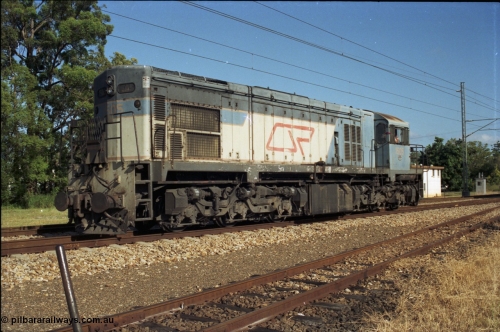 187-21
Beerwah, QR narrow gauge Comeng Qld built (under contract for Clyde Engineering) EMD model G22C unit 1505 serial 67-600 sits just north of Mawhinney St grade crossing. [url=https://goo.gl/maps/ug8czFZ4GjS2]GeoData[/url].
Keywords: 1502-class;1505;Comeng-Qld;EMD;GL22C;67-600;