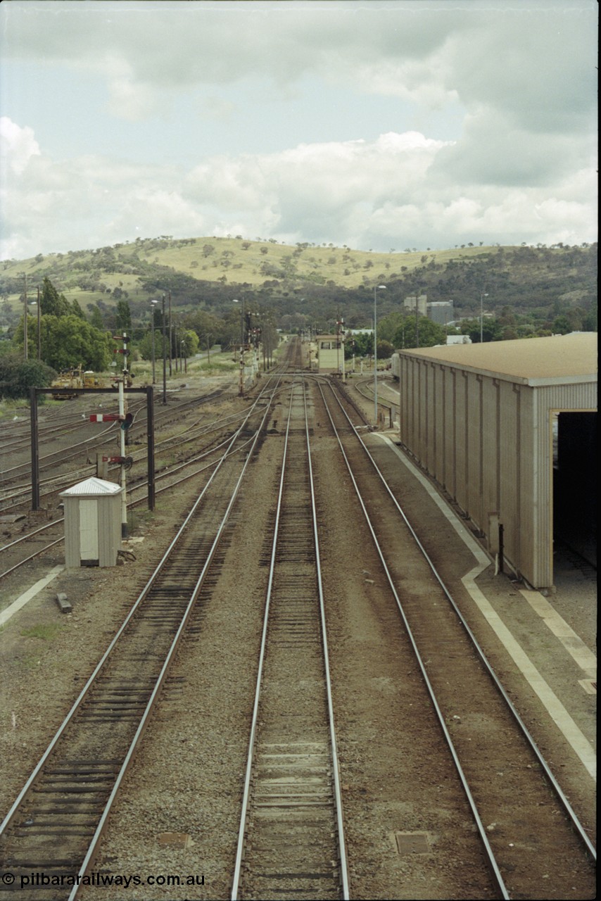 190-04
Cootamundra, NSW Main South, looking south along the mainlines, South box in the distance.
