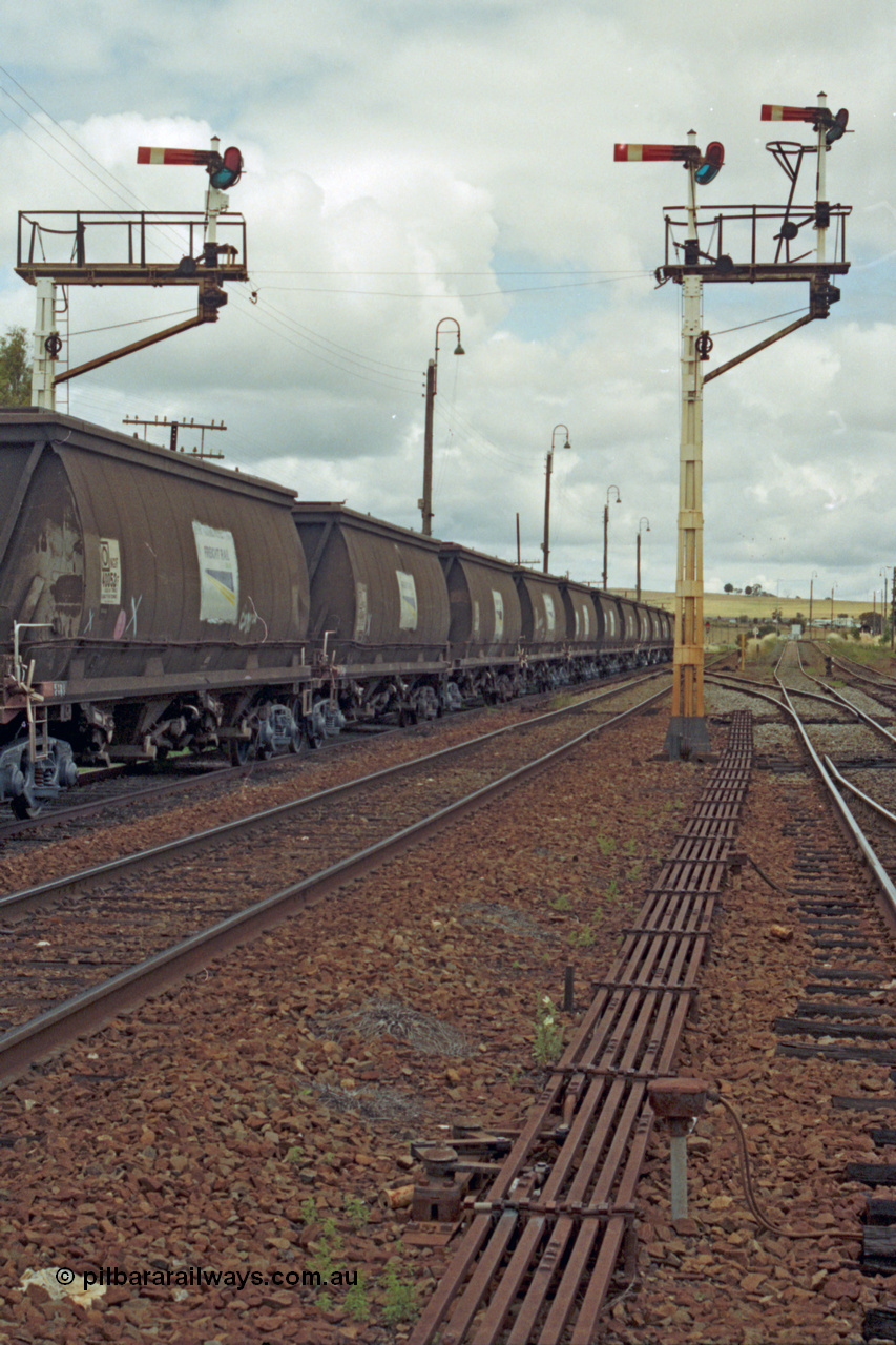 192-23
Junee, NSW Main South, mechanical lower quadrant semaphore signals, looking north.
