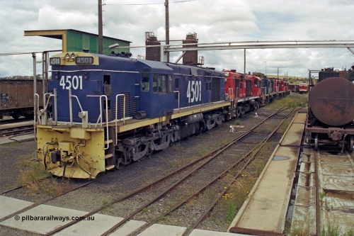 192-12
Junee, NSWSRA standard gauge locomotive depot, class leader of the NSWGR 45 class 4501 an ALCo RSD-20 or DL-541 built by AE Goodwin in 1962 with serial 84143.
Keywords: 45-class;4501;AE-Goodwin;ALCo;RSD-20;DL-541;84143;