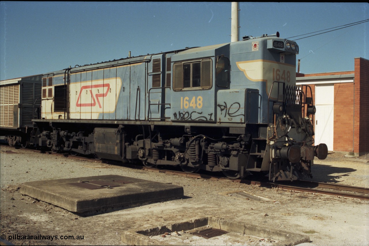 193-20
Gympie, station yard, QR narrow gauge unit 1648, an English Electric RS95C model built at their Rocklea Qld plant in 1967, known in the QR as class 1620. [url=https://goo.gl/maps/Yav8VtdvkZD2]GeoData[/url].
Keywords: 1620-class;1648;English-Electric;RS95C;A-190;