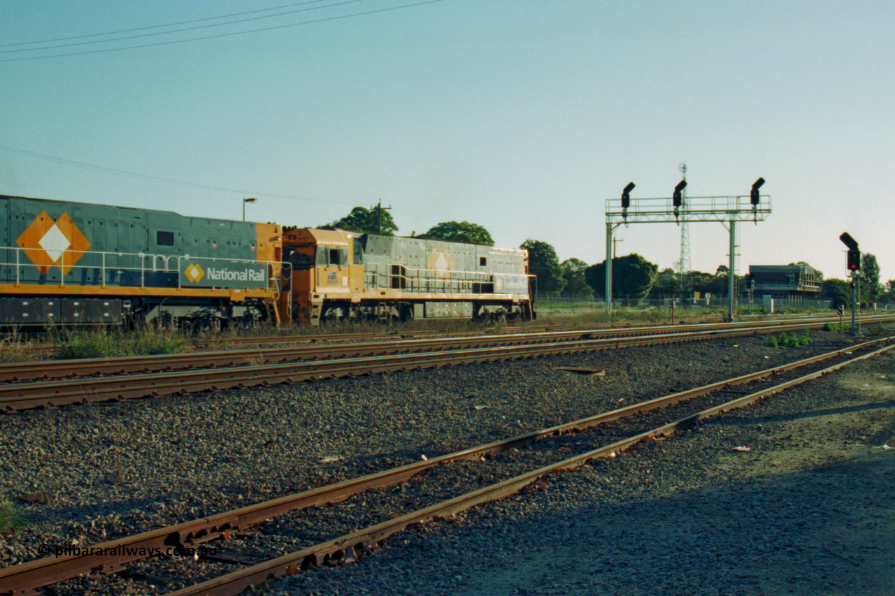 201-29
Midland, the first Perth built NR class NR 61 Goninan GE model Cv40-9i serial 7250-11/96-263 departs Midland yard a brand new NR unit, the MidSig train control building is in the distance.
Keywords: NR-class;NR61;Goninan;GE;CV40-9i;7250-11/96-263;