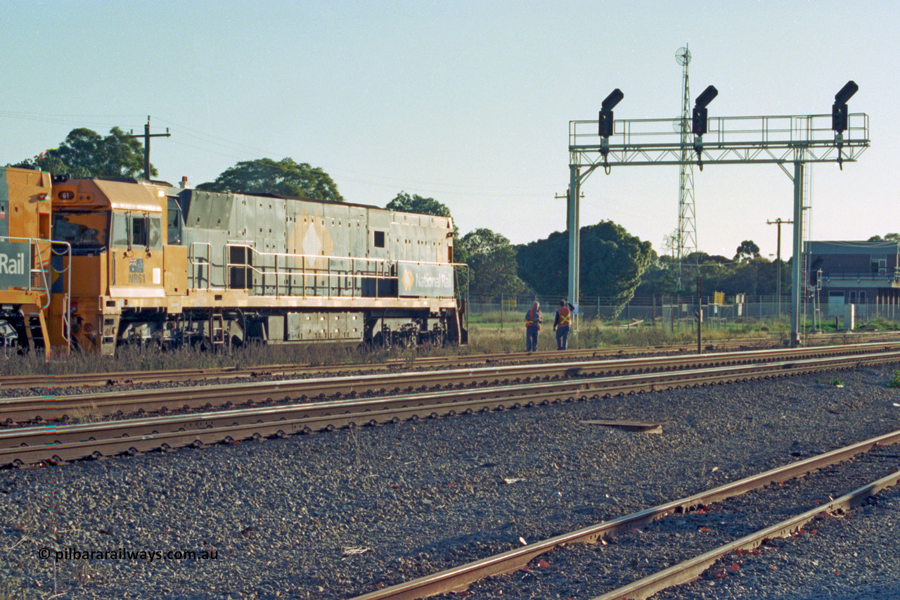 201-31
Midland, the first Perth built NR class NR 61 Goninan GE model Cv40-9i serial 7250-11/96-263 waits to depart Midland yard a brand new NR unit as the drivers talk to Control, the MidSig train control building is in the distance.
Keywords: NR-class;NR61;Goninan;GE;CV40-9i;7250-11/96-263;