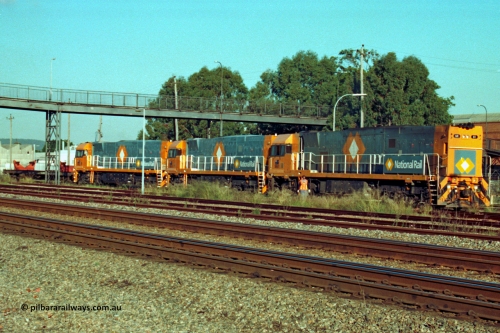 201-24
Midland, the first Perth built NR class NR 61 Goninan GE model Cv40-9i serial 7250-11/96-263 shunts at Midland with two brand new NR units NR 101 and NR 102 with waggon RQRX 60177.
Keywords: NR-class;NR61;Goninan;GE;CV40-9i;7250-11/96-263;