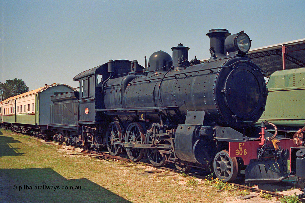 208-1-02
Bassendean, Rail Heritage WA Museum, exhibit #6, Es class Pacific 4-6-2 steam engine Es 308 built by the Vulcan Foundry in 1901 as an E class, once superheated the classes became Es, ES 308 was the one of the last of the class in service and travelled over 1.25 million miles, it was donated to the Museum in 1972. 
