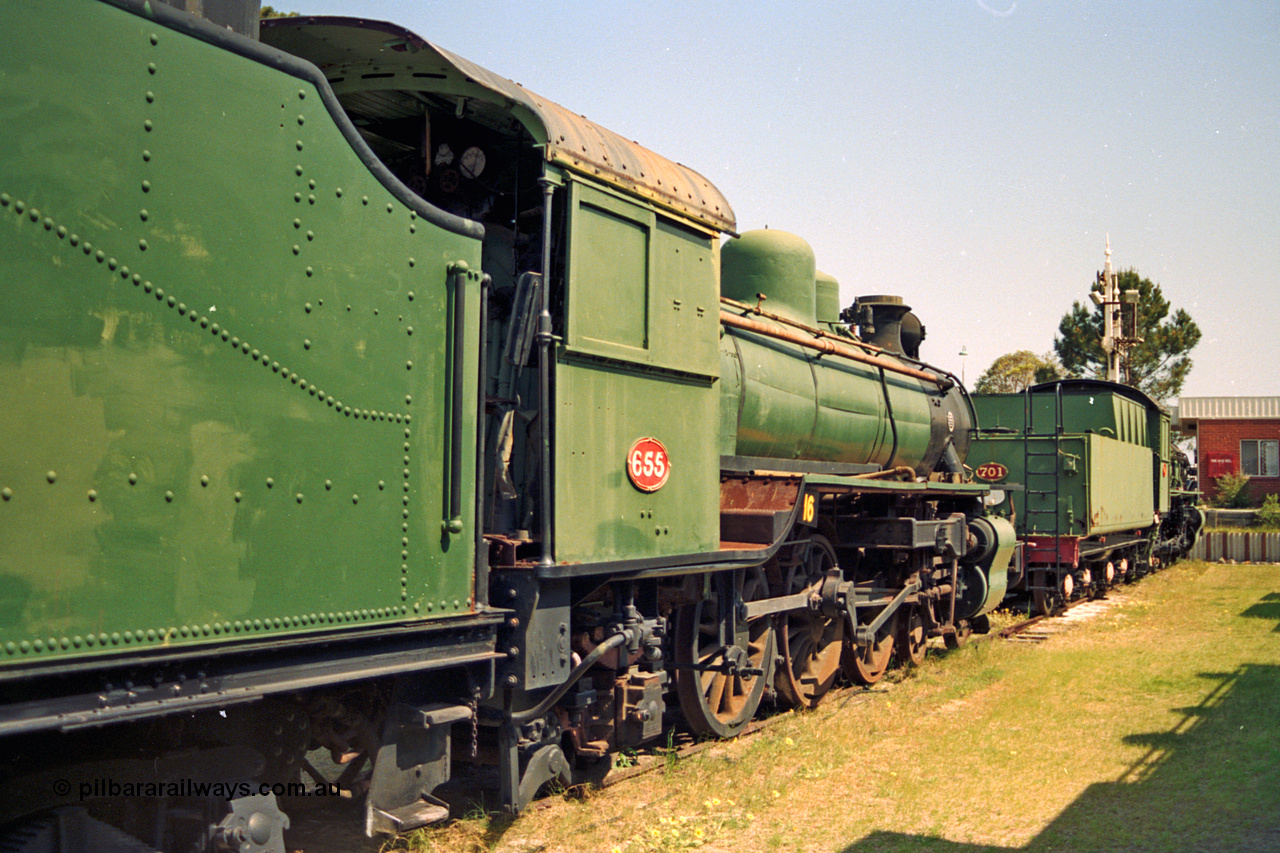 208-1-04
Bassendean, Rail Heritage WA Museum, exhibit #16, U class Pacific 4-6-2 oil burning steam engine U 655, one of fourteen units built by North British Locomotive Co. in 1942 for war service in North Africa, but never deployed. Introduced in 1947, U 655 spent eighteen months being the Bassendean shunter before being condemned in 1970 and donated to the Museum in 1972.
