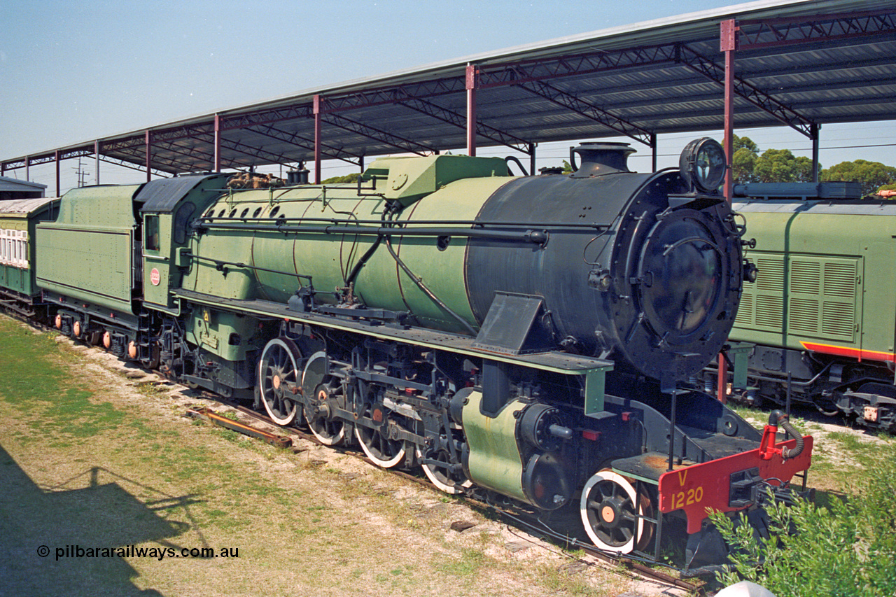 208-1-08
Bassendean, Rail Heritage WA Museum, exhibit #21, C class Mikado 2-8-2 steam engine V 1220, one of twenty four locomotives built for Beyer Peacock by Robert Stephenson & Hawthorn Ltd under contract. V 1220 enter service in 1956 and was withdrawn in 1971 and donated to the Museum in 1972.
