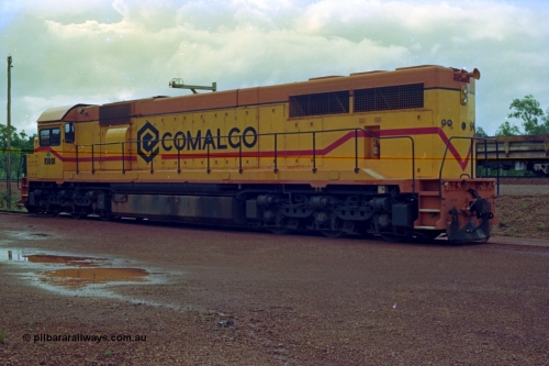 210-18
Weipa, Lorim Point railway workshops, observer's side of Comalco R 1001 loco Clyde Engineering EMD model GT26C serial 72-752 while is sits at the fuel point, items of note are the second 'tropical roof', CCTV looking down the driver's 'off side' and the five chime horn cut into the hood. Also noticeable, the units don't have dynamic brakes fitted so there is no brake 'blister' in the middle of the hood like the WAGR L or VR C classes which are also GT26C models and the fire extinguisher cut in below the radiator.
Keywords: R1001;Clyde-Engineering;EMD;GT26C;72-752;1.001;Comalco;