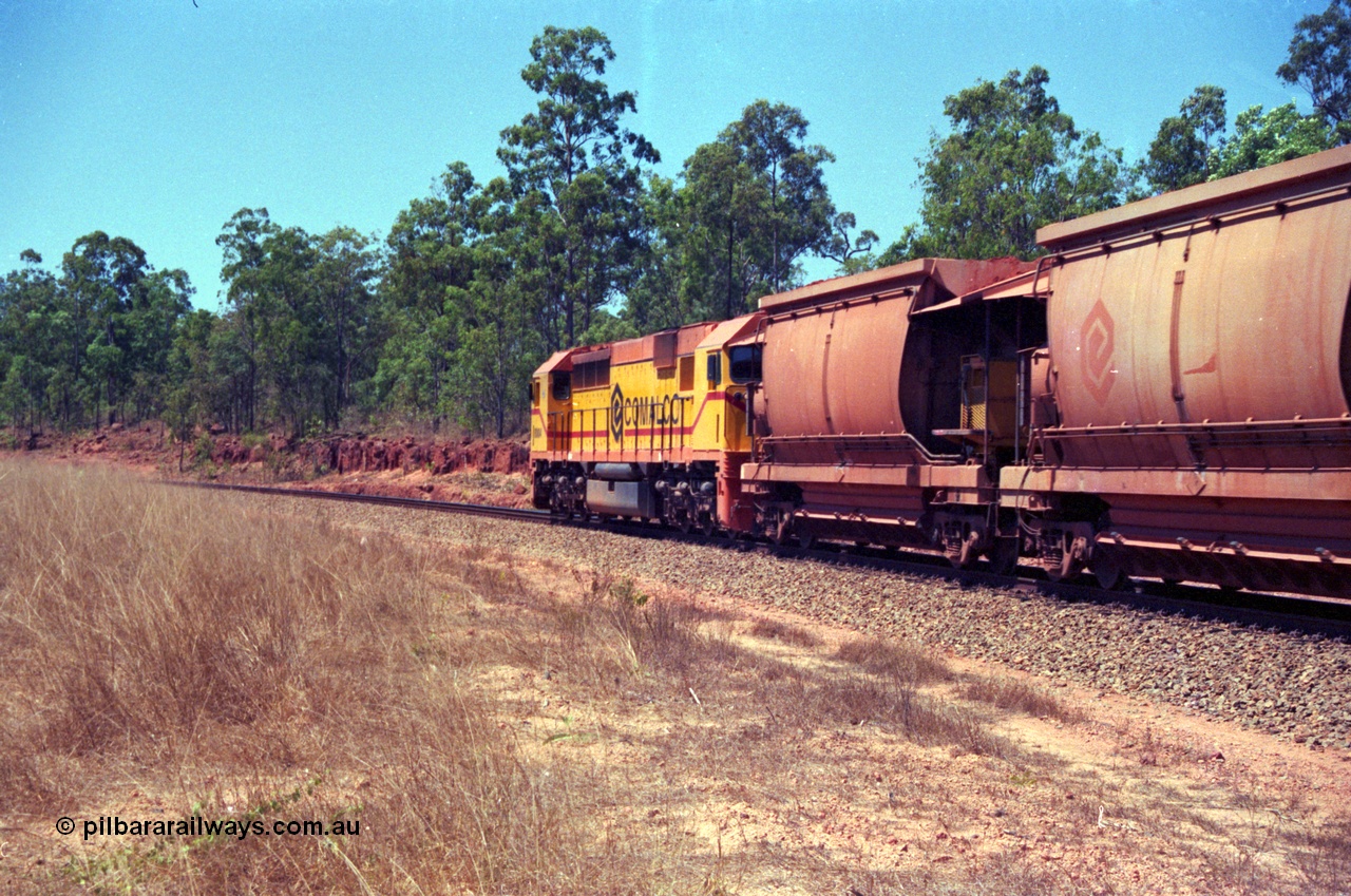 213-37
Weipa, an empty train departs Lorim Point behind Comalco R 1004 a Clyde Engineering built EMD model JT42C built 1990 serial 90-1277 originally as GML 10 for Goldsworthy Mining in Western Australia, bought by Comalco in 1994.
Keywords: R1004;Clyde-Engineering-Kelso-NSW;EMD;JT26C;90-1277;Comalco;GML10;Cinderella;GML-class;