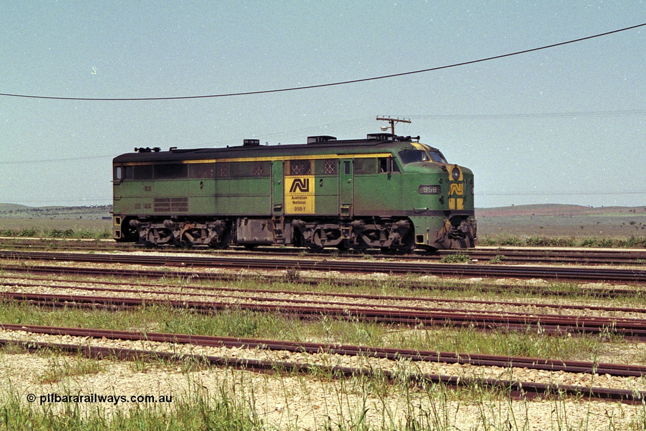 215-14
Peterborough, AN liveried 930 class locomotive 958 AE Goodwin built ALCo model DL500B serial G3388-1 sits in the dual gauge yard.
Keywords: 930-class;958;AE-Goodwin;ALCo;DL500B;G3388-1;