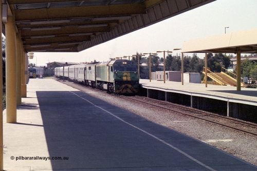 215-29
Keswick, the Australian National Adelaide interstate passenger terminal with the Indian Pacific arriving behind EL class EL 62 Goninan built General Electric CM30-8 serial 8013-07/90-114 with a GM class as second unit.
Keywords: EL-class;EL62;Goninan;GE;CM30-8;8013-07/90-114;