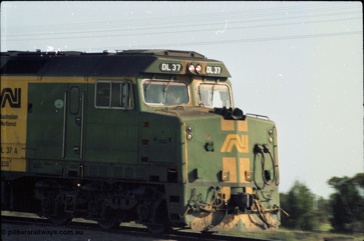 216-04
Long Plains, cab shot of AN livered DL class DL 37 Clyde Engineering EMD model AT42C serial 88-1245 as it heads 'The Ghan'.
Keywords: DL-class;DL49;Clyde-Engineering-Kelso-NSW;EMD;AT42C;89-1268;