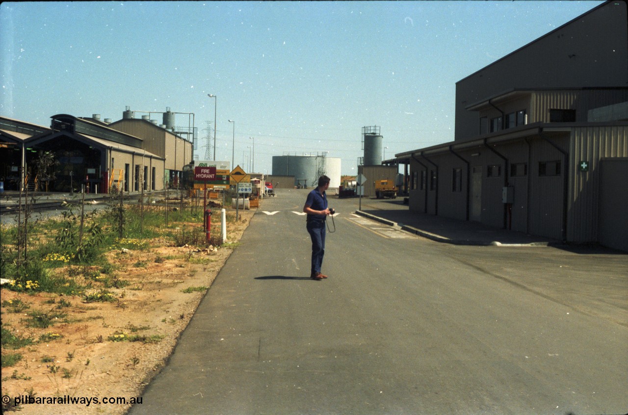 216-14
Dry Creek Motive Power Centre, view down driveway, fuel point on the left, workshops on the right.
