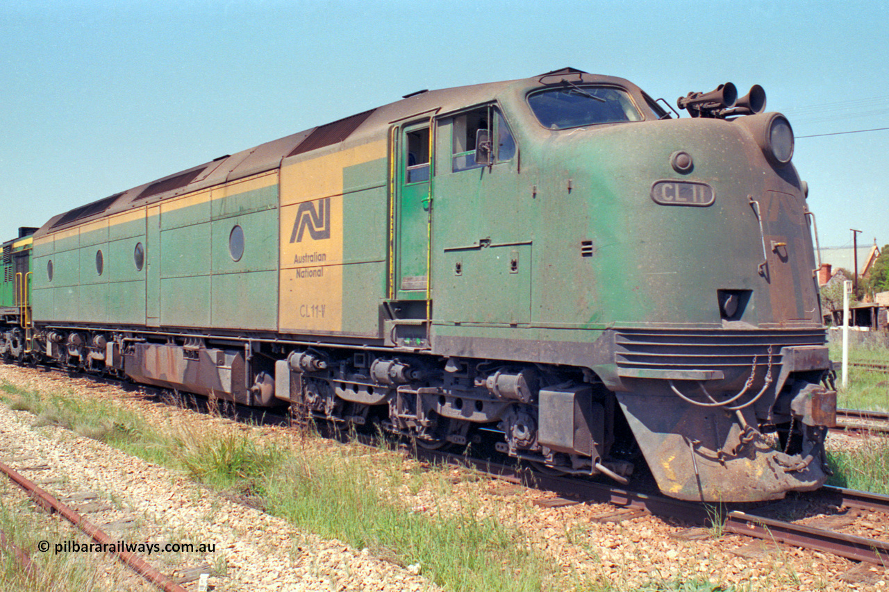 217-14
Peterborough, an SP service awaits line clear behind the AN liveried quad combination of CL class Bulldog CL 11 Clyde Engineering EMD model AT26C serial 71-739, a 600 and two GM class units.
Keywords: CL-class;CL11;Clyde-Engineering-Granville-NSW;EMD;AT26C;bulldog;