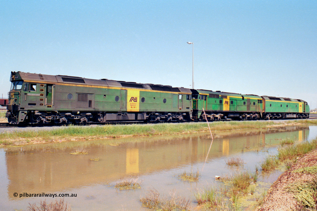 217-16
Dry Creek Motive Power Centre, Australian National trio of standard gauge light engines wearing the AN livery with BL class BL 26 'Bob Hawke' Clyde Engineering EMD model JT26C-2SS serial 83-1010, 700 class 705 AE Goodwin ALCo model DL500G serial G6059-3 and CL class Bulldog CL 17 'William McMahon' Clyde Engineering EMD model AT26C serial 71-757.
Keywords: BL-class;BL26;Clyde-Engineering-Rosewater-SA;EMD;JT26C-2SS;83-1010;