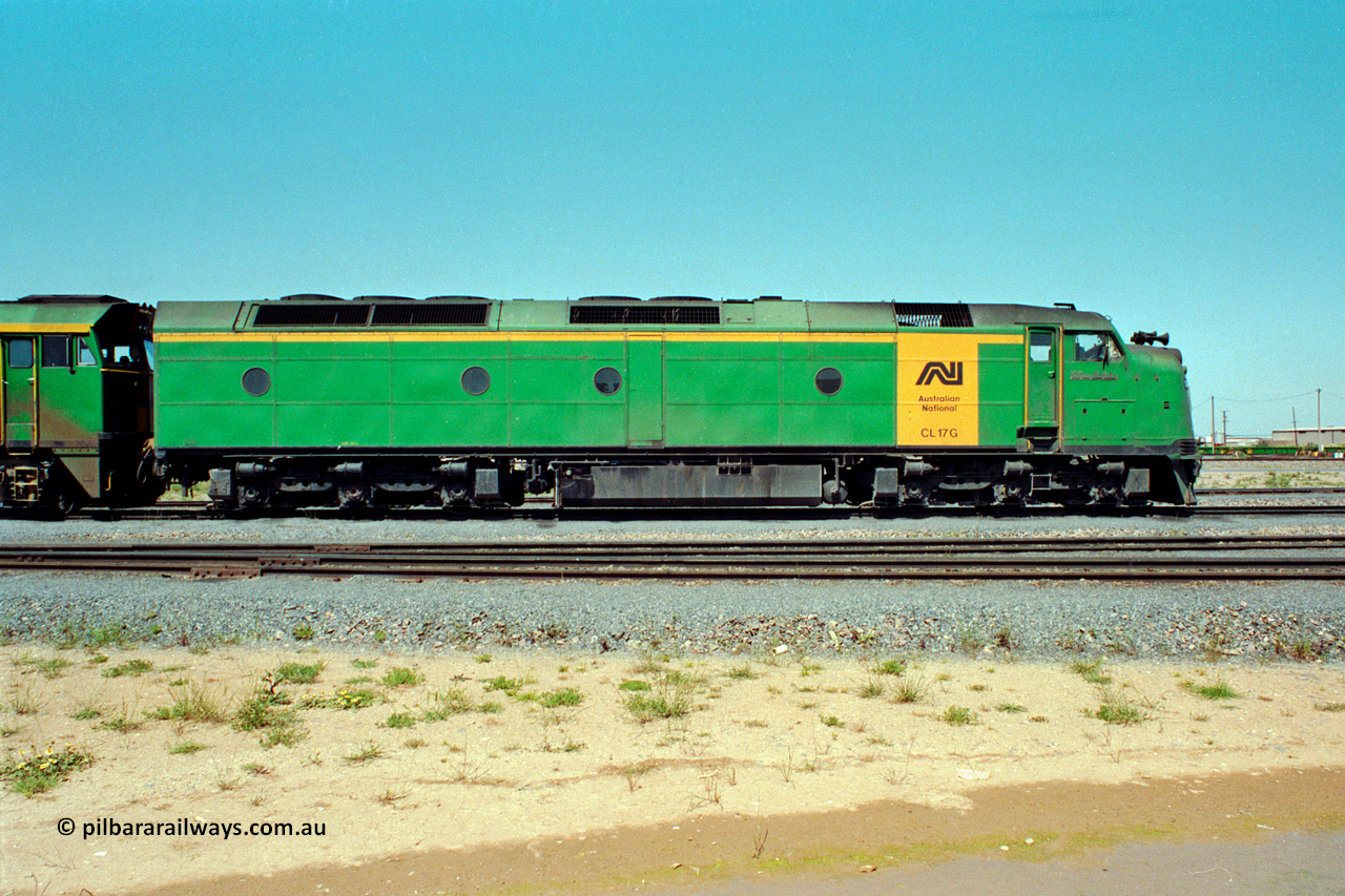 217-19
Dry Creek Motive Power Centre, Australian National's and the final Clyde Engineering EMD model AT26C Bulldog ever built as CL class CL 17 'William McMahon' serial 71-757.
Keywords: CL-class;CL17;bulldog;Clyde-Engineering-Granville-NSW;EMD;AT26C;71-757;