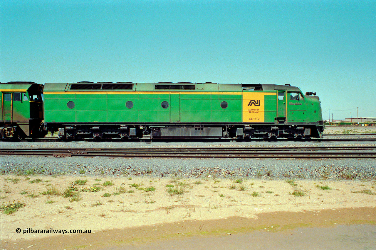 217-20
Dry Creek Motive Power Centre, Australian National's and the final Clyde Engineering EMD model AT26C Bulldog ever built as CL class CL 17 'William McMahon' serial 71-757.
Keywords: CL-class;CL17;Clyde-Engineering-Granville-NSW;EMD;AT26C;71-757;bulldog;