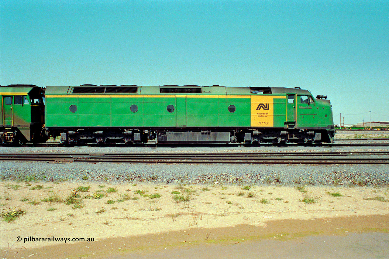 217-20
Dry Creek Motive Power Centre, Australian National's and the final Clyde Engineering EMD model AT26C Bulldog ever built as CL class CL 17 'William McMahon' serial 71-757.
Keywords: CL-class;CL17;bulldog;Clyde-Engineering-Granville-NSW;EMD;AT26C;71-757;