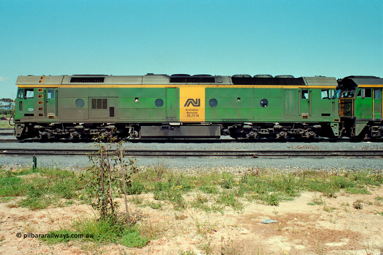 217-23
Dry Creek Motive Power Centre, fuel point roads, AN locomotive BL class BL 31 Clyde Engineering EMD model JT26C-2SS serial 83-1015, side view.
Keywords: BL-class;BL31;Clyde-Engineering-Rosewater-SA;EMD;JT26C-2SS;83-1015;