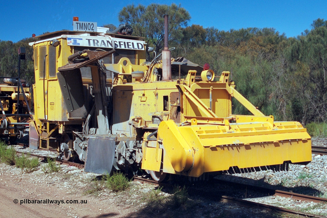 244-18
Coomunga, stabled on the siding, Transfield track machine TMN 02 ballast regulator. 6th April, 2003.
Keywords: track-machine;