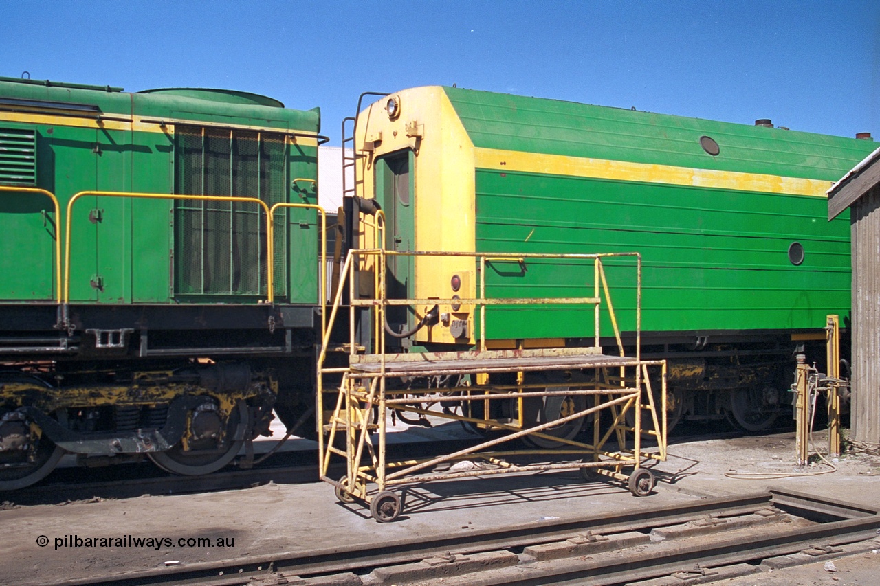 244-25
Port Lincoln loco workshops, still wearing the former owners AN livery, Australian Southern 830 class 869 AE Goodwin ALCo model DL531 serial G6016-05 coupled to NJ class NJ 4 Clyde Engineering EMD model JL22C serial 71-731. 6th April 2003.
Keywords: 830-class;869;AE-Goodwin;ALCo;DL531;G6016-5;