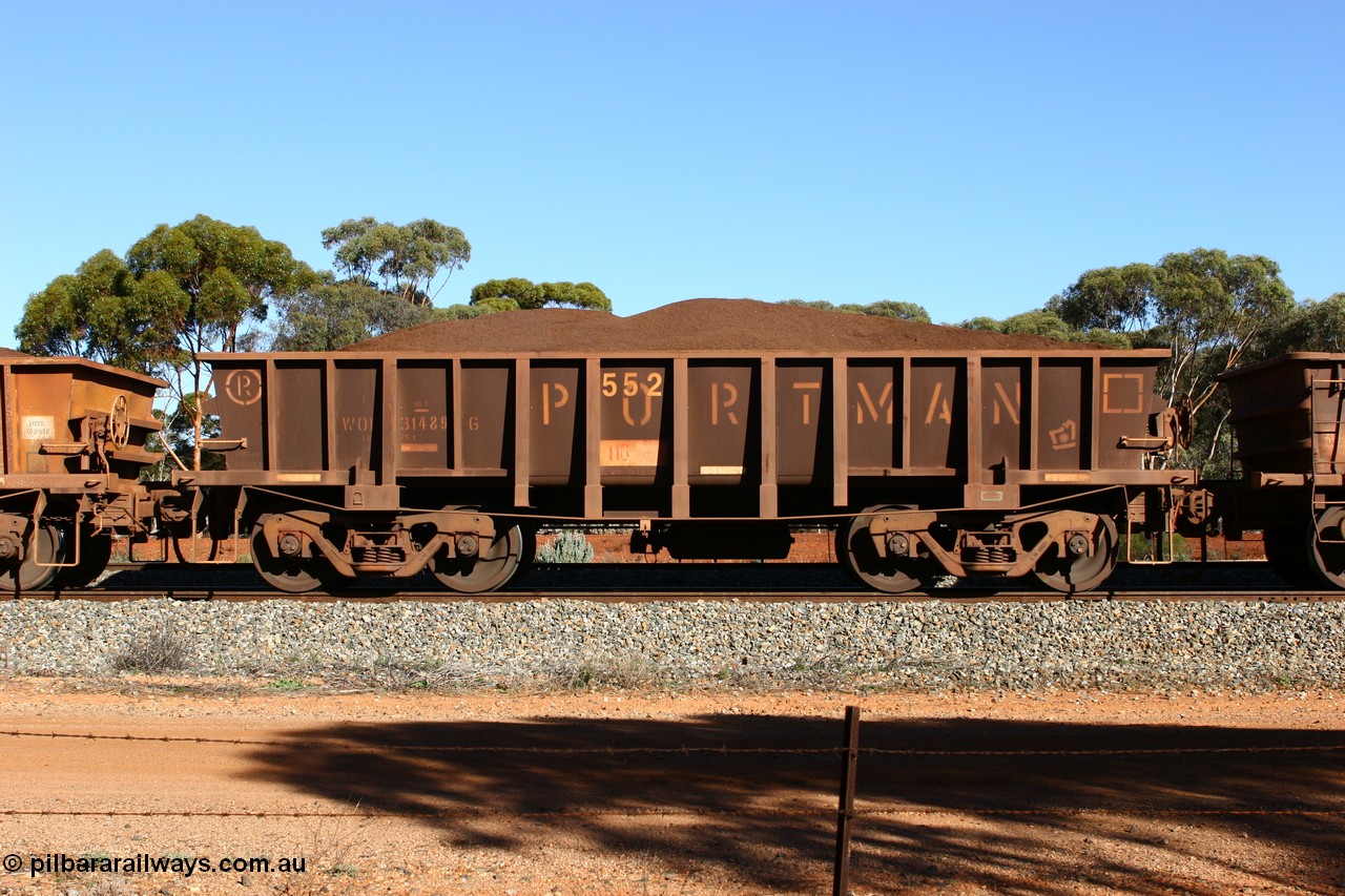 060528 4595
WOD type iron ore waggon WOD 31489 is one of a batch of sixty two built by Goninan WA between April and August 2000 with serial number 950086-061 and fleet number 552 for Koolyanobbing iron ore operations with a 75 ton capacity build date 07/2000, for Portman Mining to cart their Koolyanobbing iron ore to Esperance. Seen here loaded with fines in train 413 at Bonnie Vale, 28th May 2006.
Keywords: WOD-type;WOD31489;Goninan-WA;950086-061;