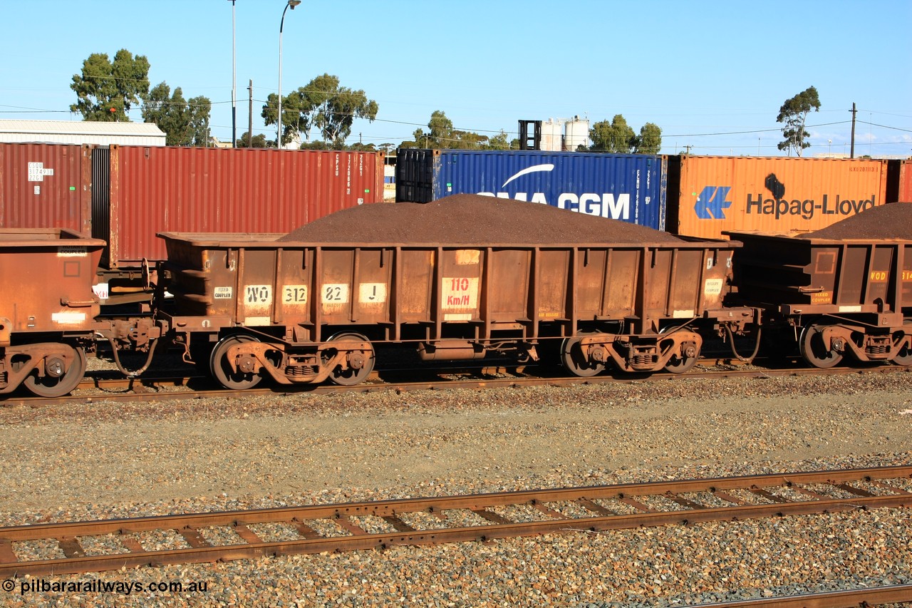 100602 8681
WO type iron ore waggon WO 31282 is one of a batch of eighty six built by WAGR Midland Workshops between 1967 and March 1968 with fleet number 162 for Koolyanobbing iron ore operations, with a 75 ton and 1018 ft³ capacity, West Kalgoorlie 2nd June 2010. This unit was converted to WOS superphosphate in the late 1980s till 1994 when it was re-classed back to WO.
Keywords: WO-type;WO31282;WAGR-Midland-WS;WOS-type;