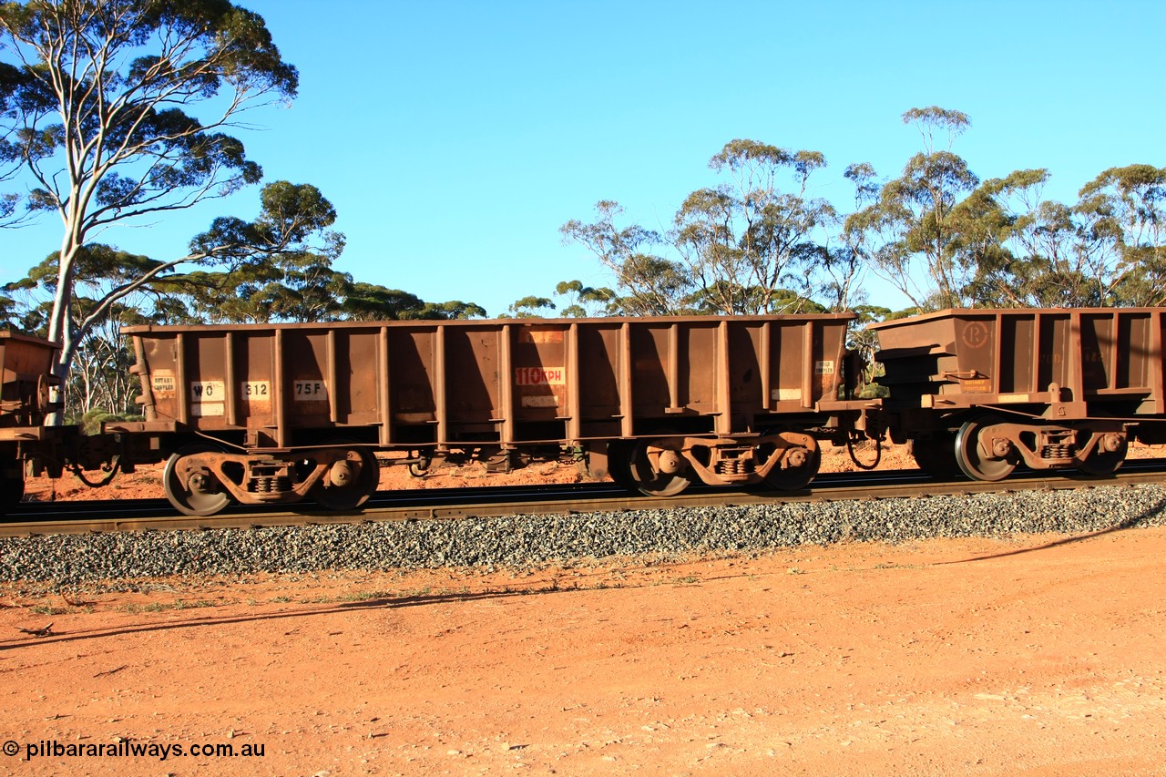 100731 03073
WO type iron ore waggon WO 31275 is one of a batch of eighty six built by WAGR Midland Workshops between 1967 and March 1968 with fleet number 157 for Koolyanobbing iron ore operations, with a 75 ton and 1018 ft³ capacity, empty train arriving at Binduli Triangle, 31st July 2010. This unit was converted to WOC for coal in 1986 till 1994 when it was re-classed back to WO.
Keywords: WO-type;WO31275;WAGR-Midland-WS;