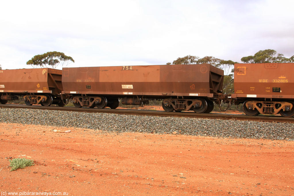 100822 5924
WOE type iron ore waggon WOE 33255 is one of a batch of twenty seven built by Goninan WA between September and October 2002 with serial number 950103-022 and fleet number 754 for Koolyanobbing iron ore operations, Binduli Triangle 22nd August 2010.
Keywords: WOE-type;WOE33255;Goninan-WA;950103-022;